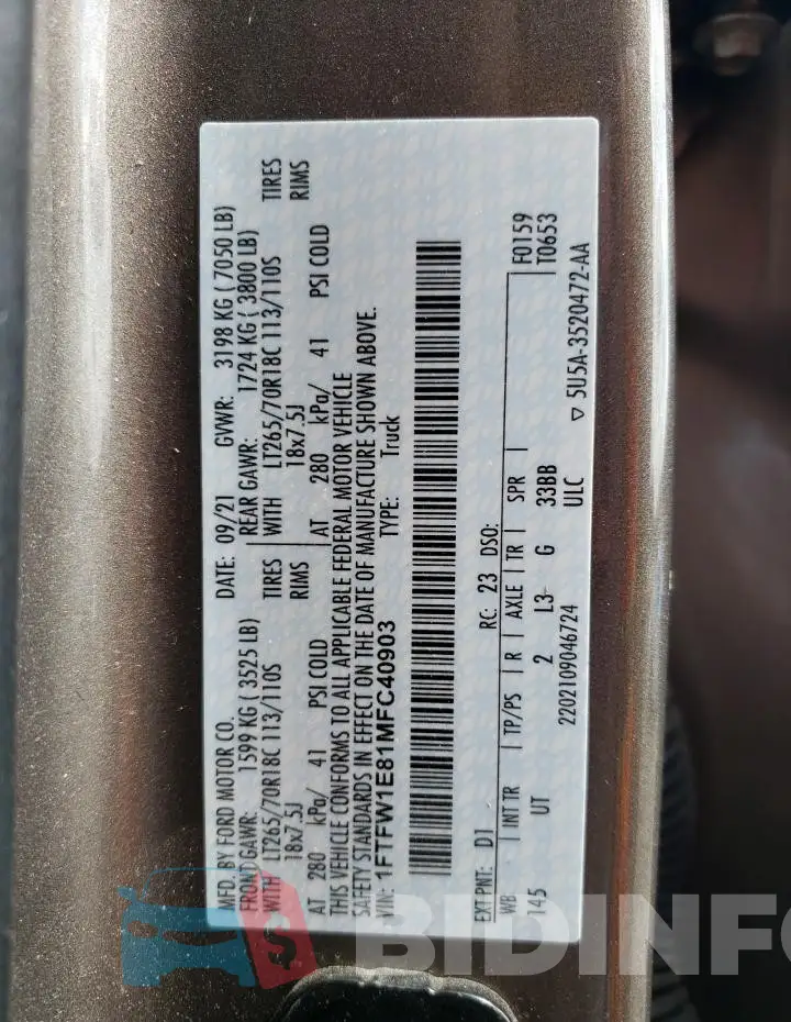 1FTFW1E81MFC40903 Photo# 12