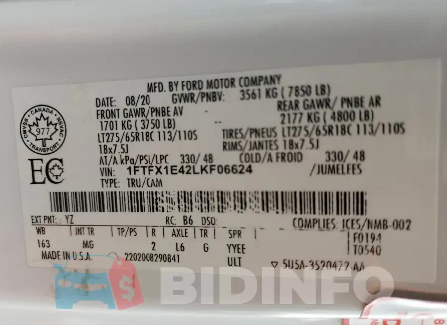 1FTFX1E42LKF06624 Photo# 12