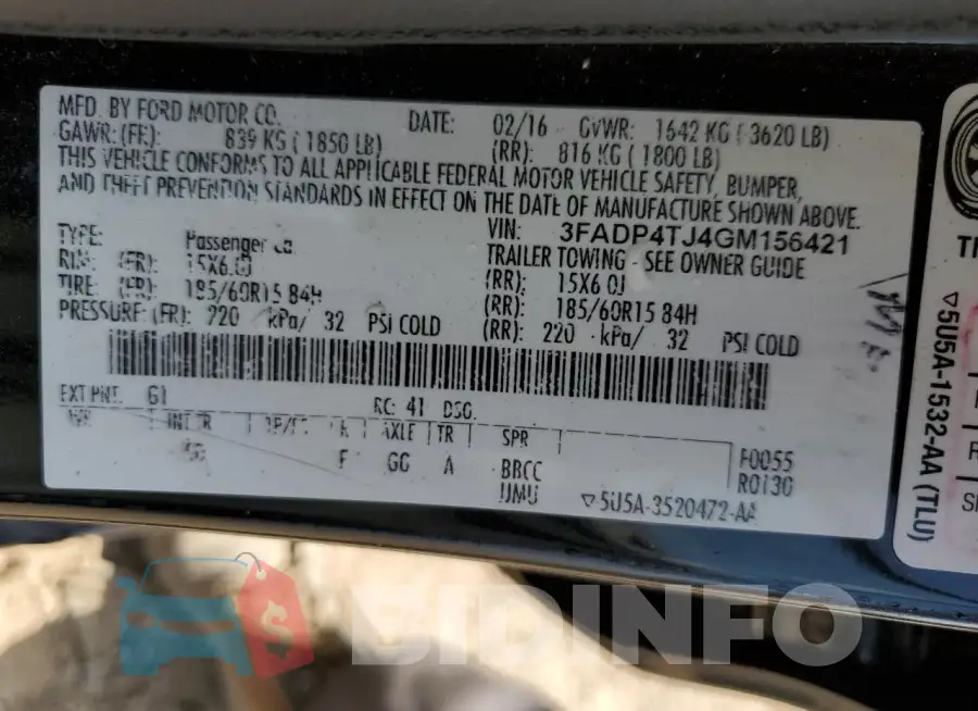 3FADP4TJ4GM156421 Photo# 13
