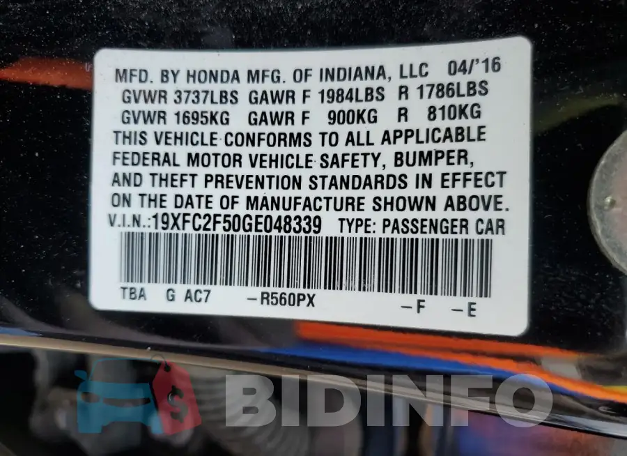 19XFC2F50GE048339 Photo# 12