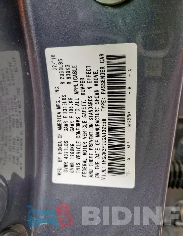 1HGCR2F90GA132556 Photo# 13