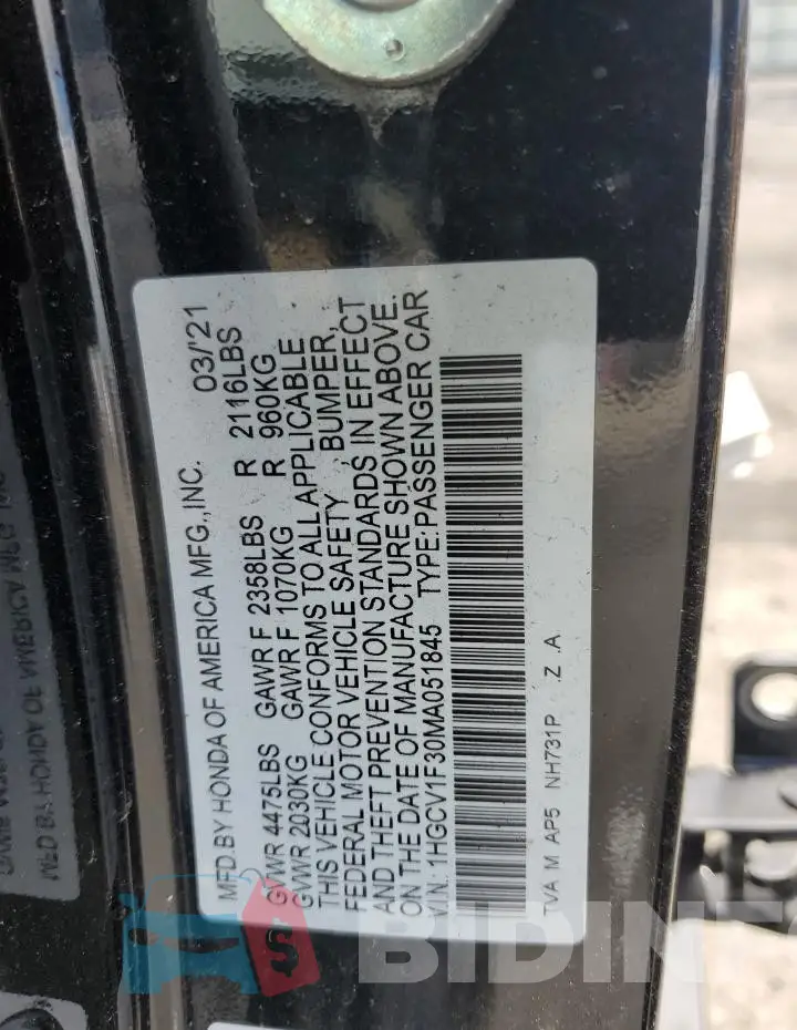 1HGCV1F30MA051845 Photo# 13