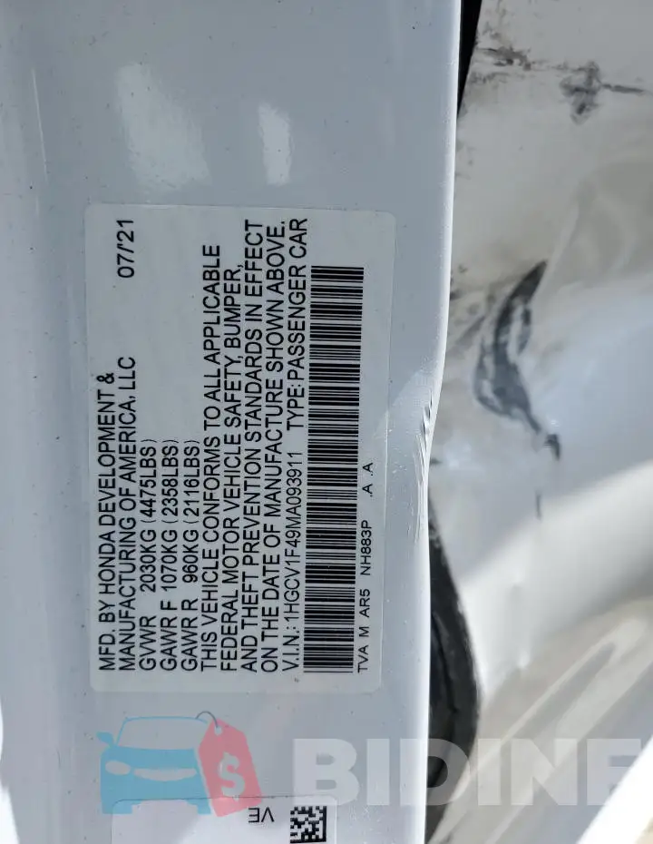 1HGCV1F49MA093911 Photo# 12