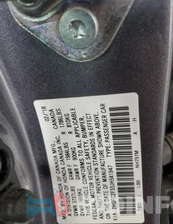 2HGFC2F55JH541947 Photo# 12