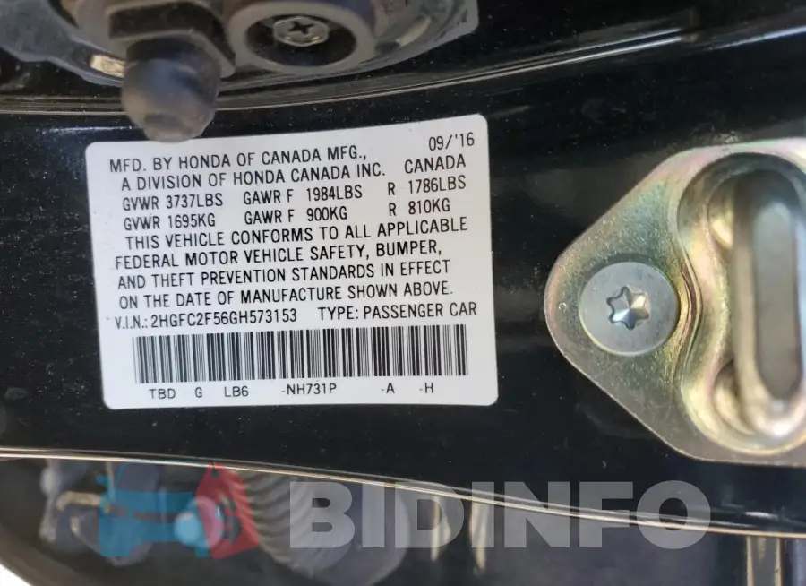 2HGFC2F56GH573153 Photo# 12