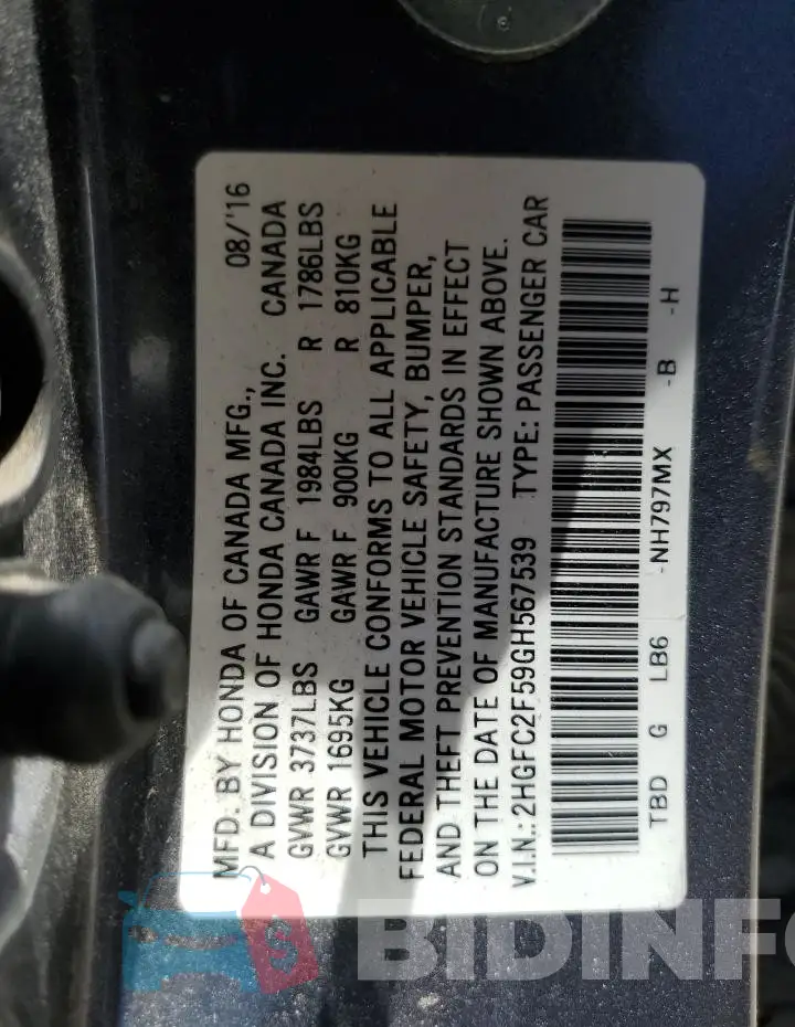 2HGFC2F59GH567539 Photo# 12