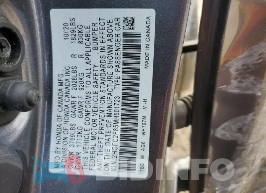 2HGFC2F85MH501723 Photo# 12