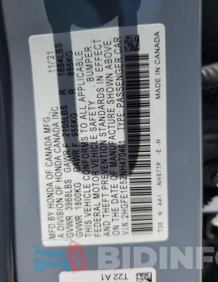 2HGFE1E52NH470461 Photo# 13
