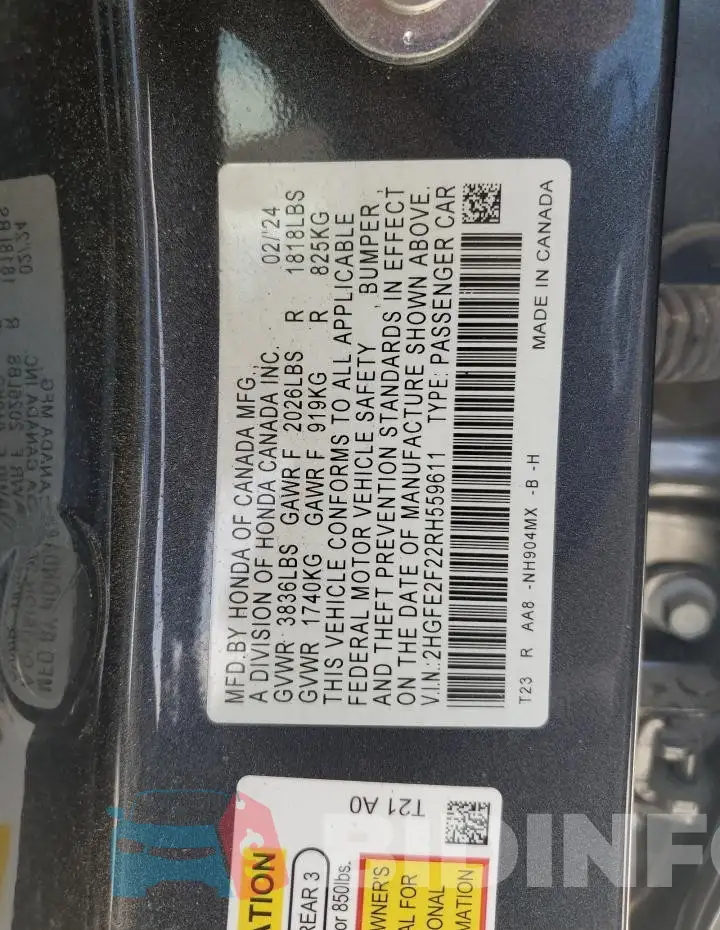 2HGFE2F22RH559611 Photo# 12