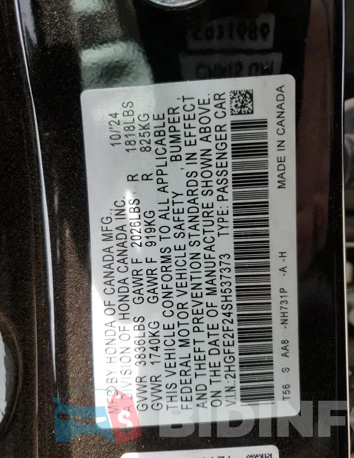 2HGFE2F24SH537373 Photo# 12