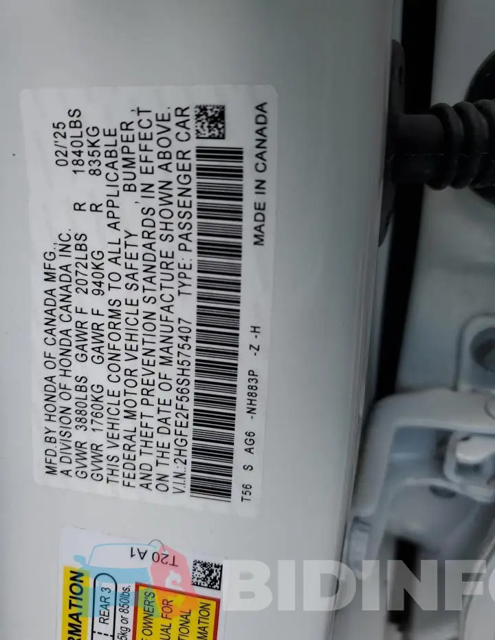 2HGFE2F56SH575407 Photo# 13