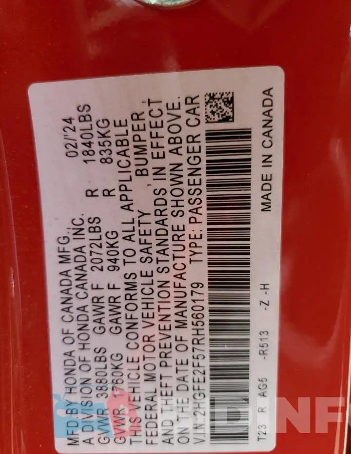 2HGFE2F57RH560179 Photo# 13