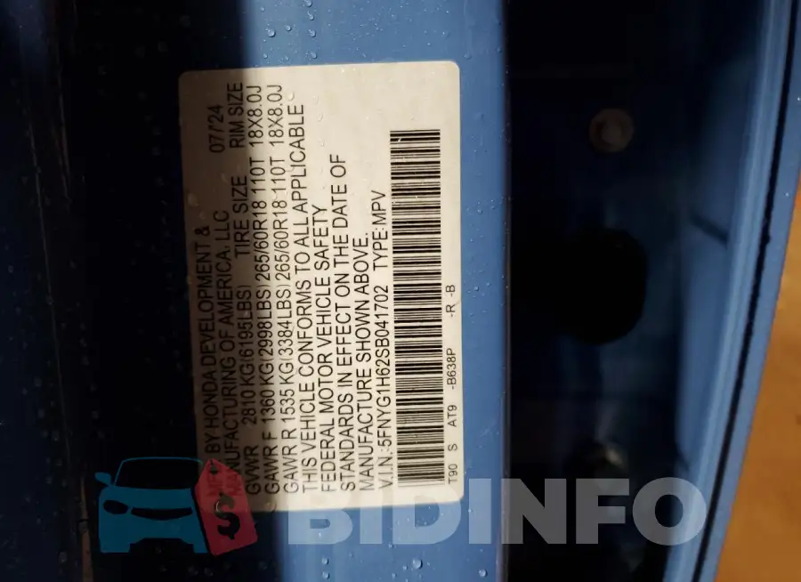 5FNYG1H62SB041702 Photo# 13
