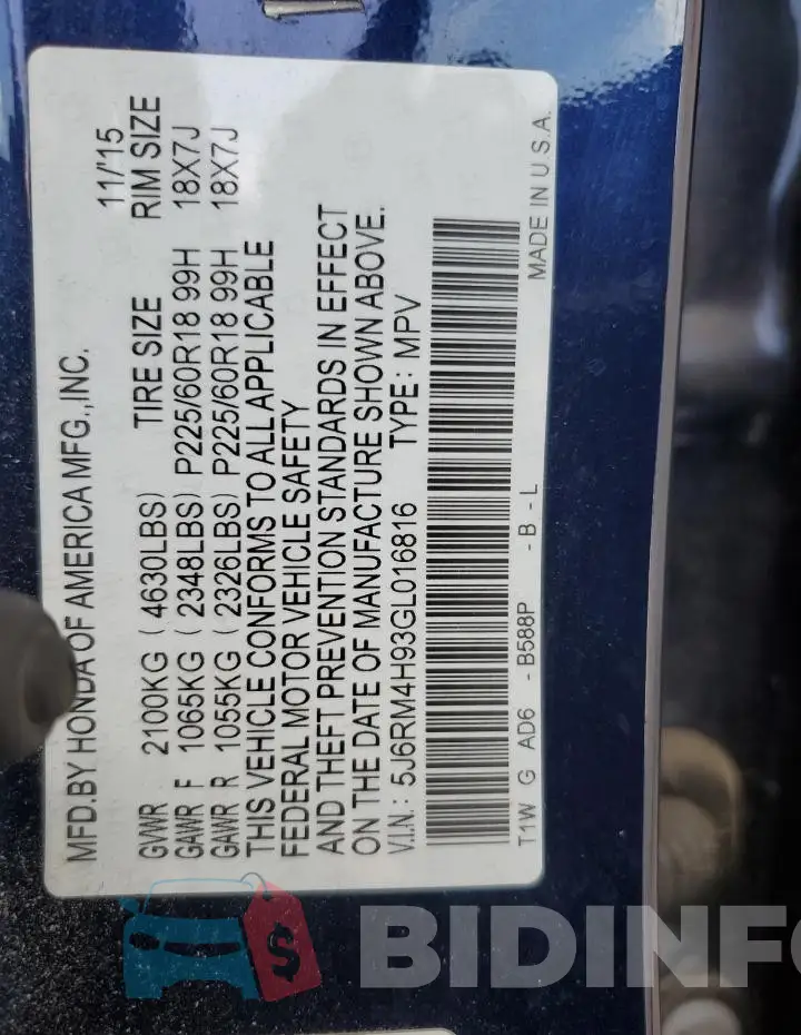 5J6RM4H93GL016816 Photo# 12
