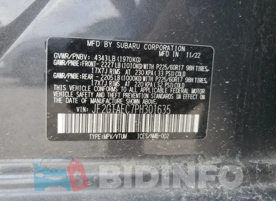 JF2GTAEC7PH301635 Photo# 13