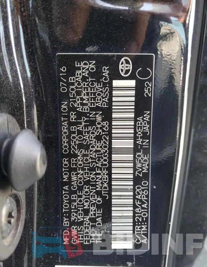 JTDKBRFU0G3022168 Photo# 13