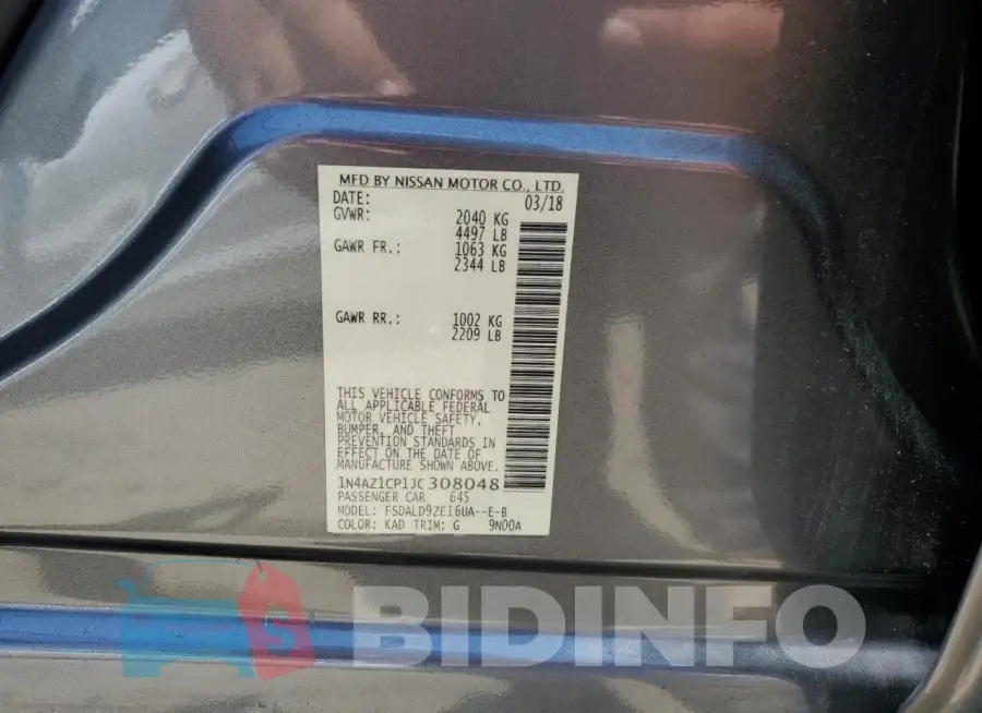 1N4AZ1CP1JC308048 Photo# 12