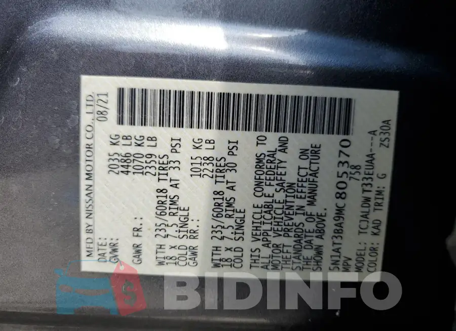 5N1AT3BA9MC805370 Photo# 13