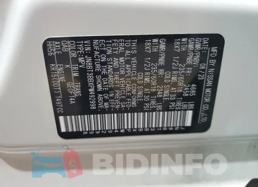JN8BT3BBXPW492998 Photo# 14