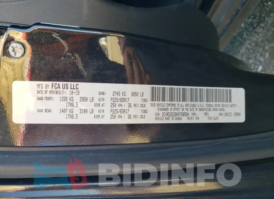 2C4RDGEG9KR768594 Photo# 13