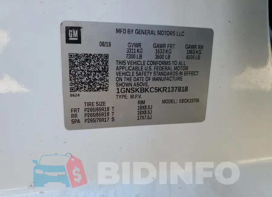1GNSKBKC5KR137818 Photo# 14
