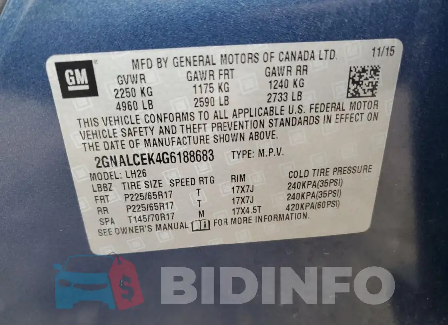 2GNALCEK4G6188683 Photo# 14