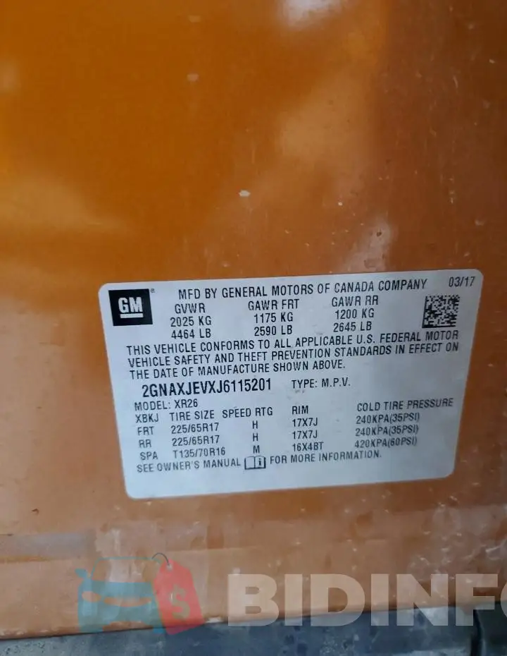 2GNAXJEVXJ6115201 Photo# 13