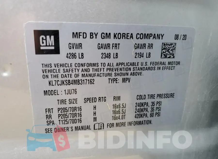 KL7CJKSB4MB317162 Photo# 13