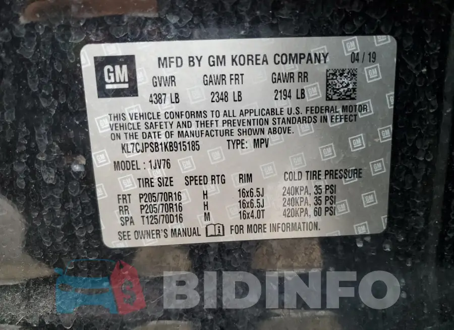 KL7CJPSB1KB915185 Photo# 13