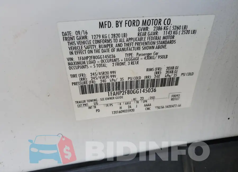 1FAHP2F80GG145036 Photo# 12