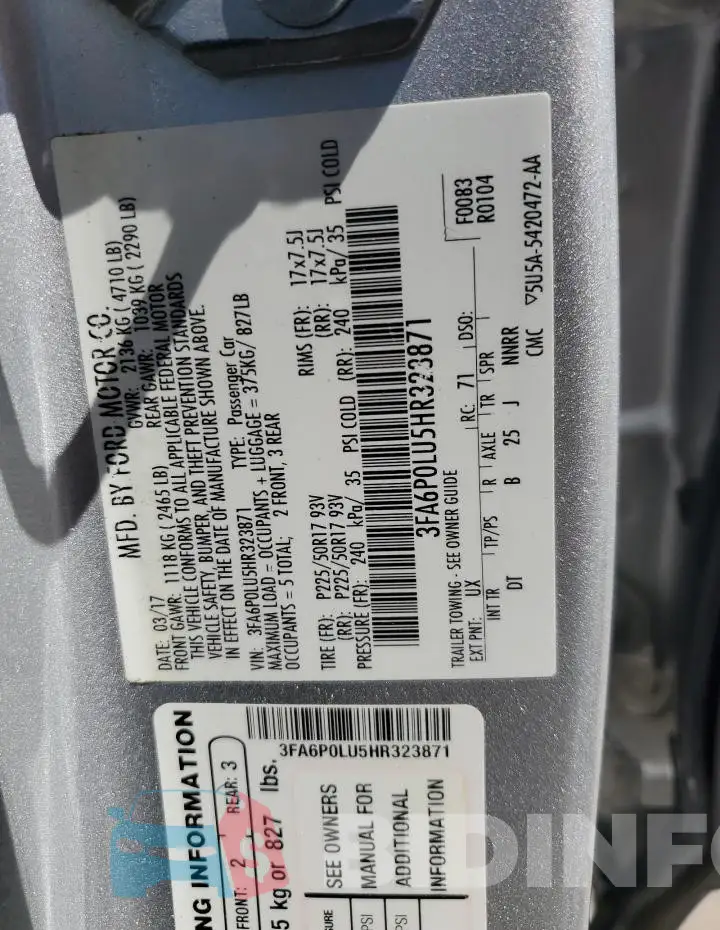 3FA6P0LU5HR323871 Photo# 13