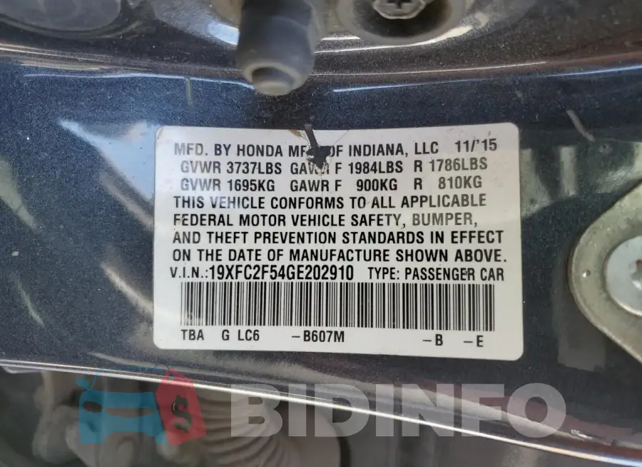 19XFC2F54GE202910 Photo# 12
