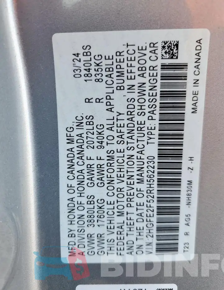 2HGFE2F52RH562230 Photo# 13