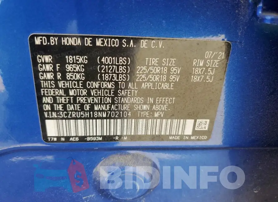 3CZRU5H18NM702104 Photo# 13