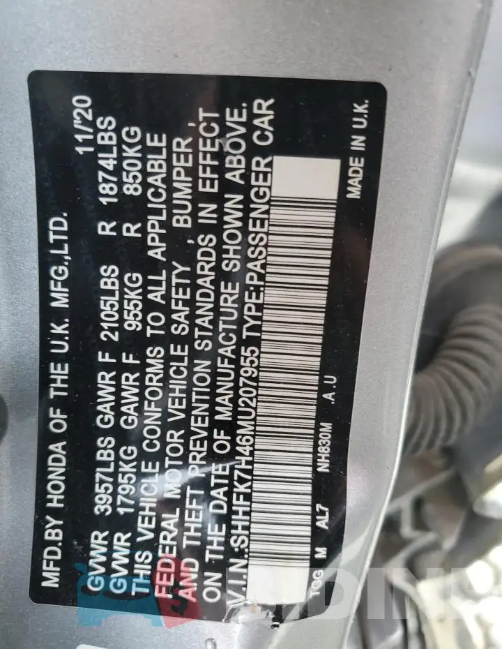 SHHFK7H46MU207955 Photo# 12