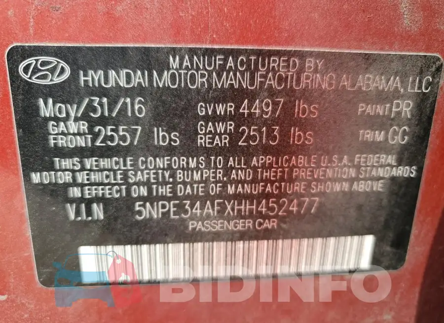 5NPE34AFXHH452477 Photo# 13