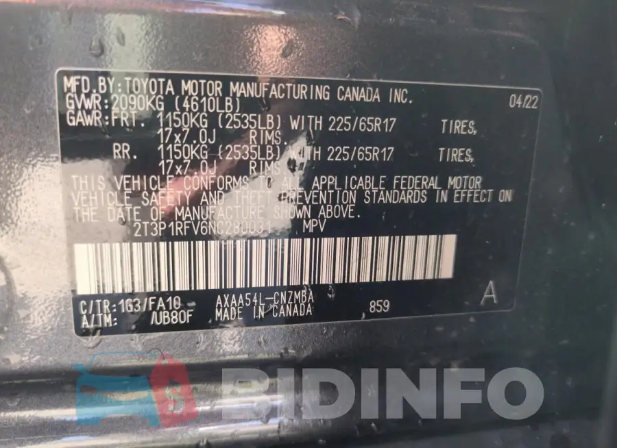 2T3P1RFV6NC280031 Photo# 14
