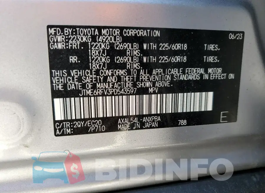 JTME6RFV3PD543597 Photo# 13