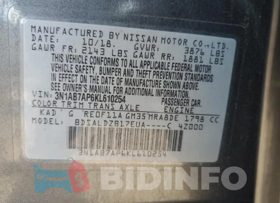 3N1AB7AP6KL610254 Photo# 12