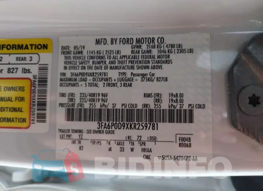 3FA6P0D9XKR259781 Photo# 13