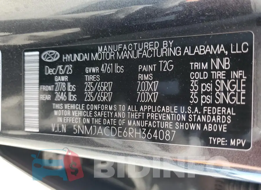 5NMJACDE6RH364087 Photo# 13