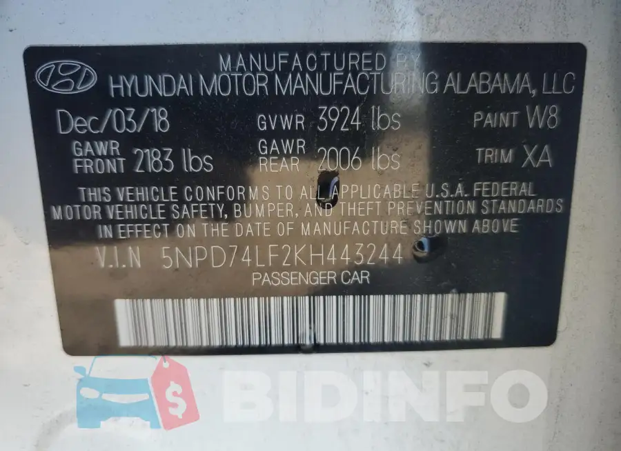5NPD74LF2KH443244 Photo# 12