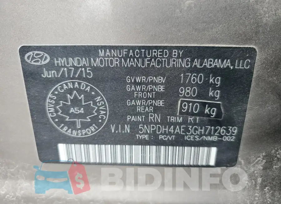 5NPDH4AE3GH712639 Photo# 12