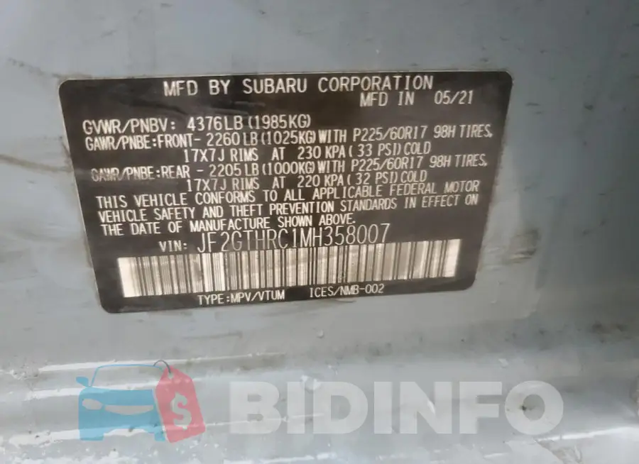 JF2GTHRC1MH358007 Photo# 13