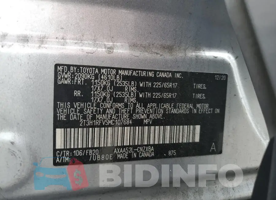 2T3H1RFV5MC107684 Photo# 13