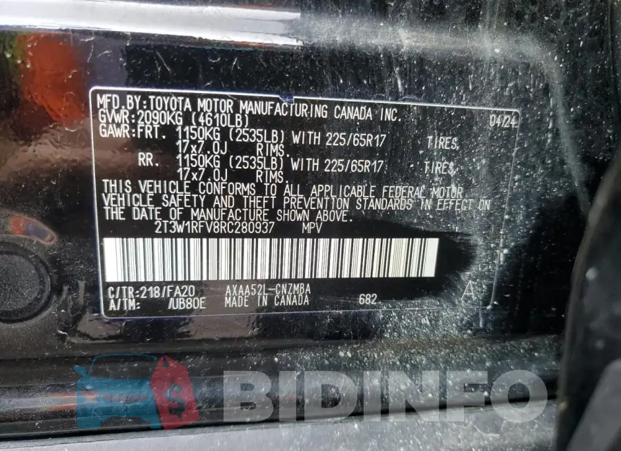 2T3W1RFV8RC280937 Photo# 13