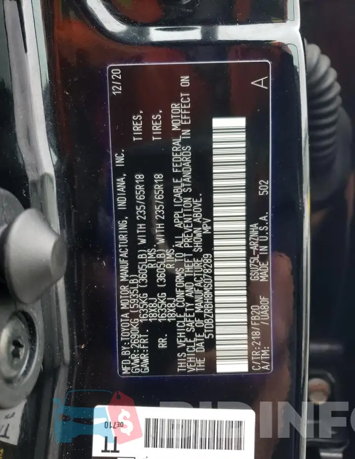 5TDBZRBH8MS078289 Photo# 13