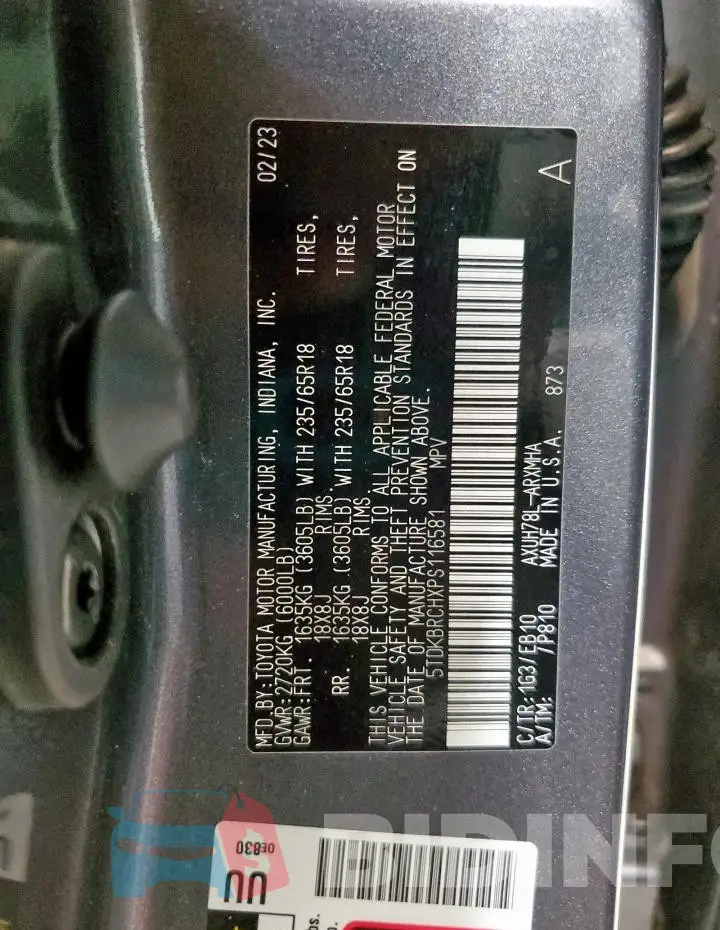 5TDKBRCHXPS116581 Photo# 13