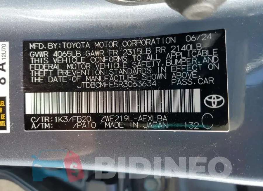 JTDBCMFE5R3063634 Photo# 12