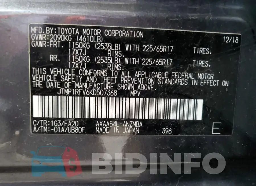 JTMP1RFV6KD507368 Photo# 13